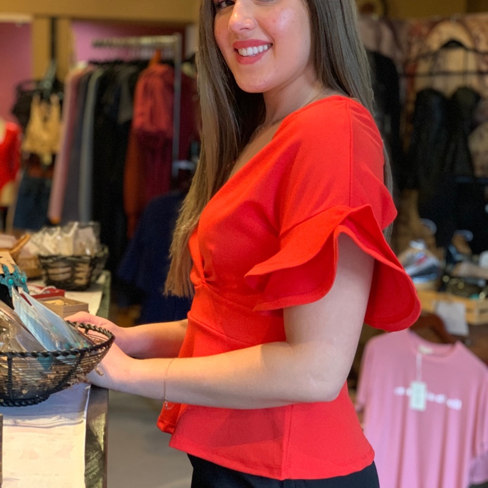 NWT Red Short Sleeve V neckline Top Size M - Picture 8 of 9